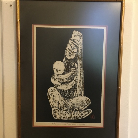 Other - Kaoru Kawano Woodblock Print of Mother and Child - Signed and Framed.